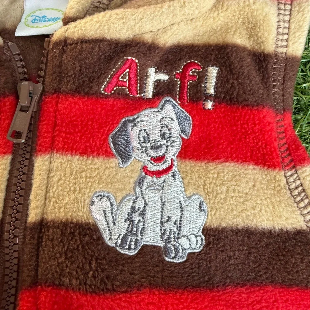 Disney 101 Dalmatians Baby Fleece Hooded Vest Red Brown Striped 6M Puppy Arf